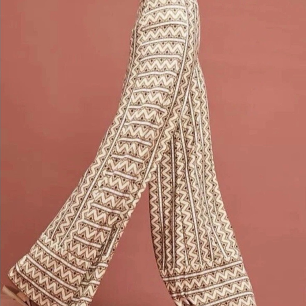 FARM Rio Cream and Brown Geometric Wide Leg Pants GEO print - Picture 14 of 16